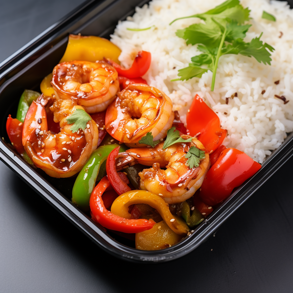 Thai Coconut Shrimp in Red Curry Sauce over White Rice