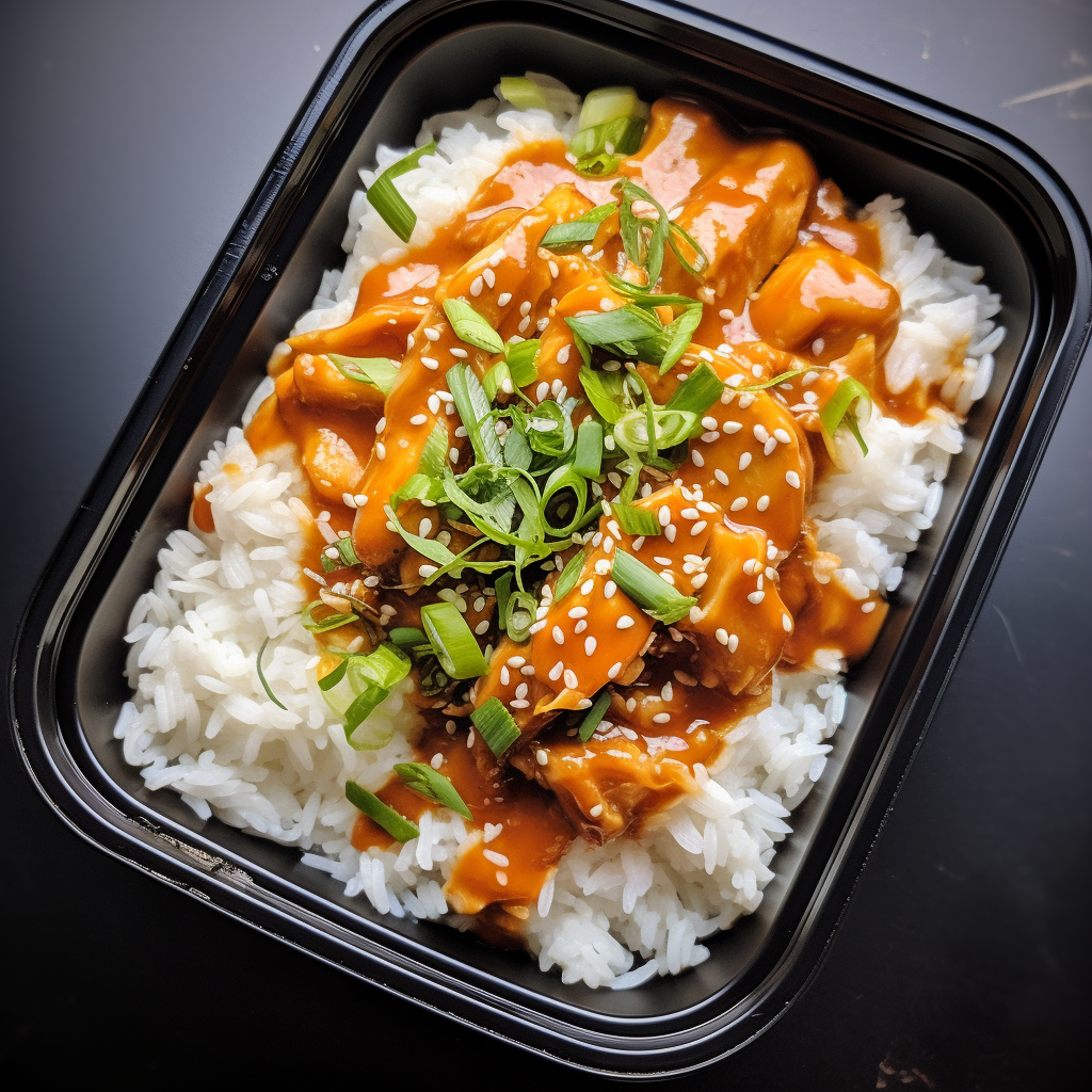 Bang Bang Chicken over Steamed White Rice Bowl