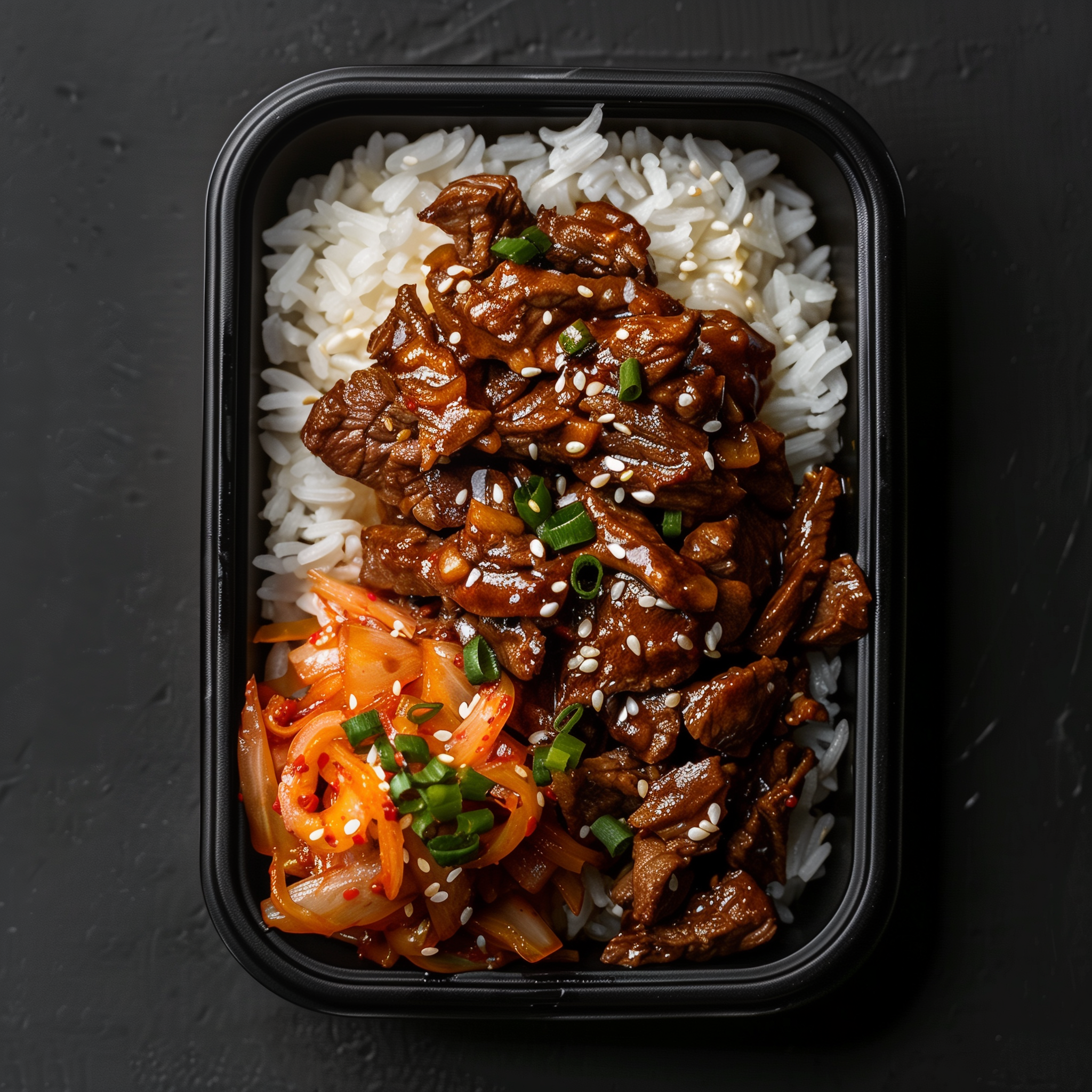 Beef Bulgogi with White Rice and Kimchi