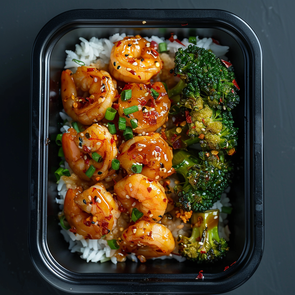 Sweet Chili Shrimp with Soy Rice and Broccoli
