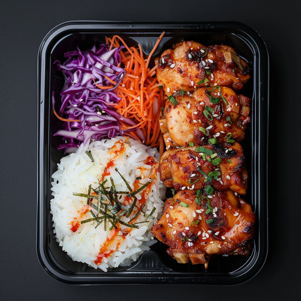 Glazed Chicken Yakitori Thighs over Steamed Rice and Vegetables