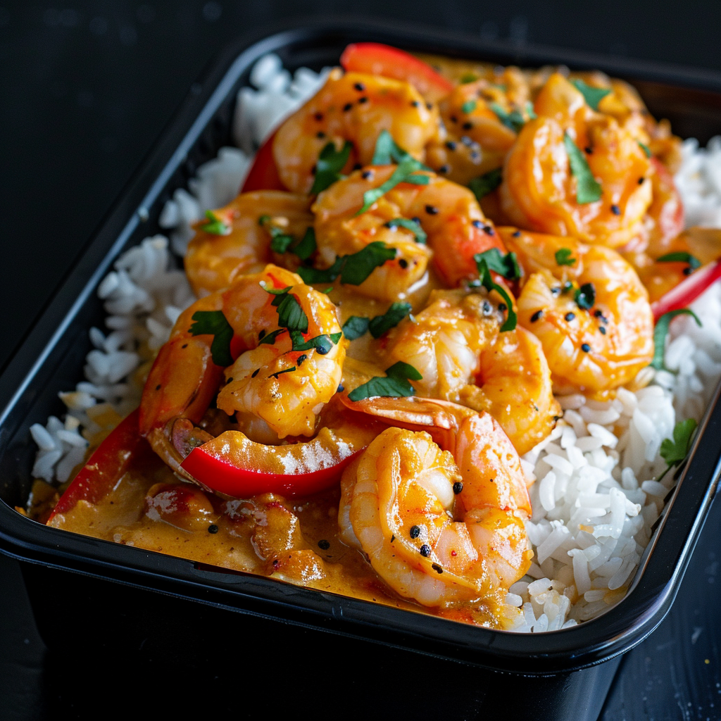 Coconut Shrimp with Bell Peppers and Steamed Rice