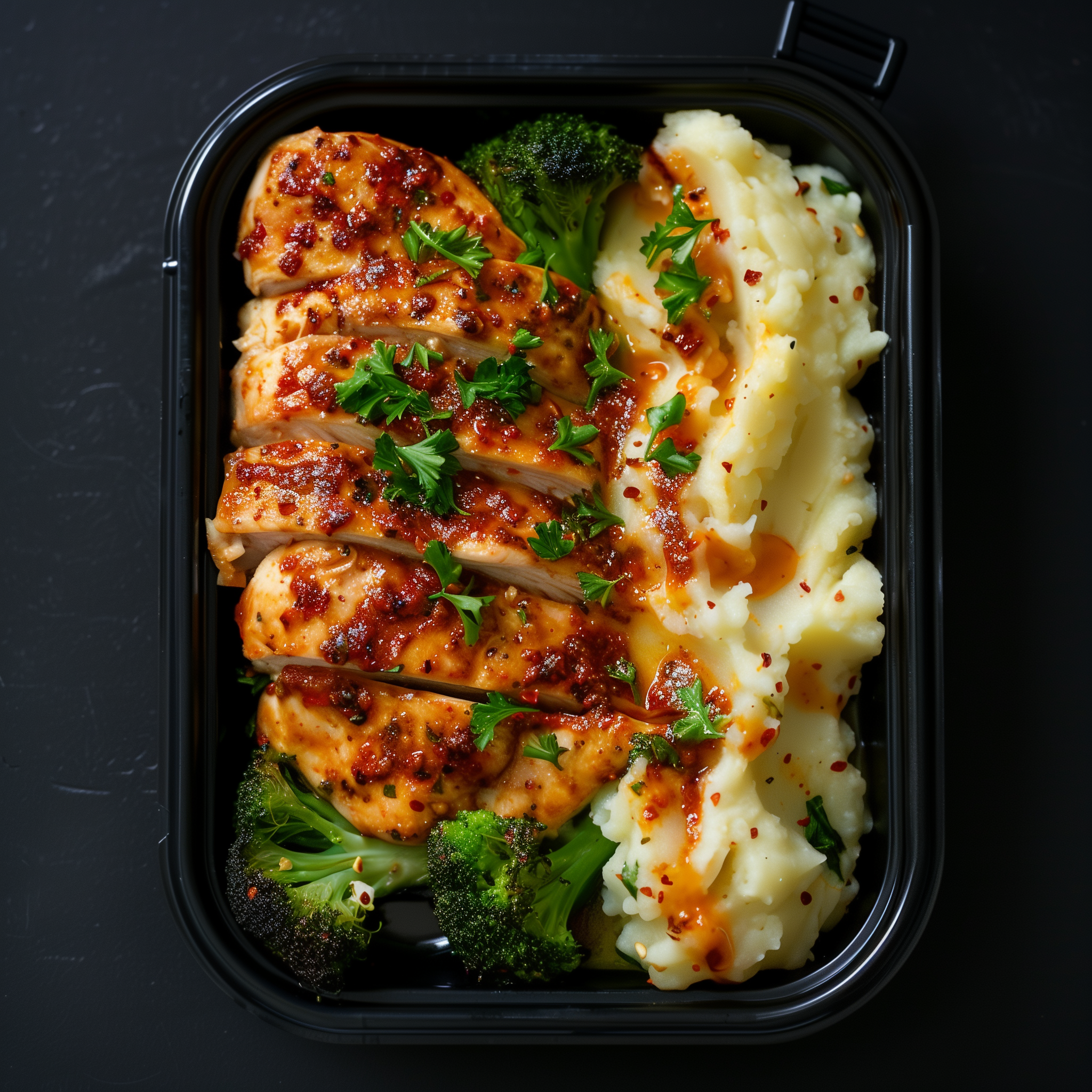 Red Pesto Chicken Breast over Mashed Potatoes and Broccoli