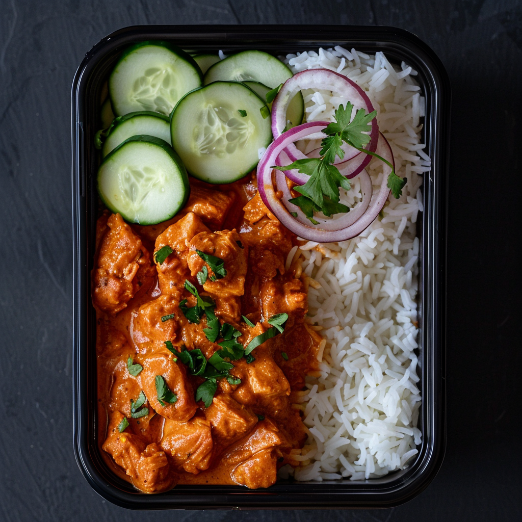 Butter Chicken with Rice and Raita