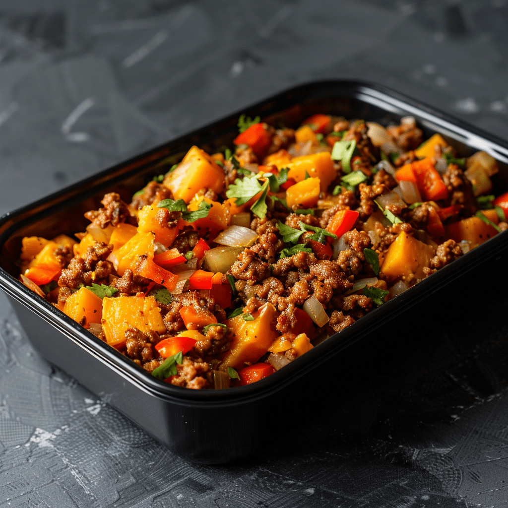 Cheesy Beef Guisada over Sweet Potatoes