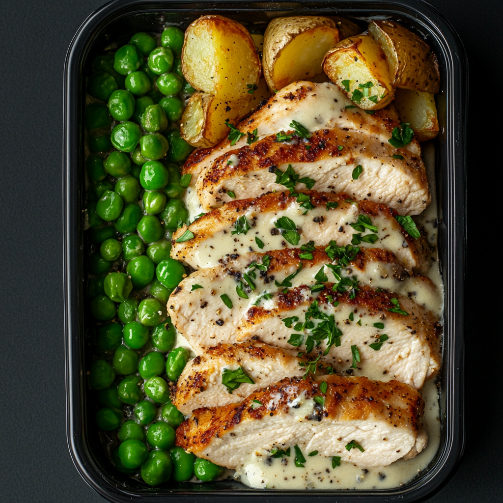 Creamy Chicken and Garlic Potatoes with Peas