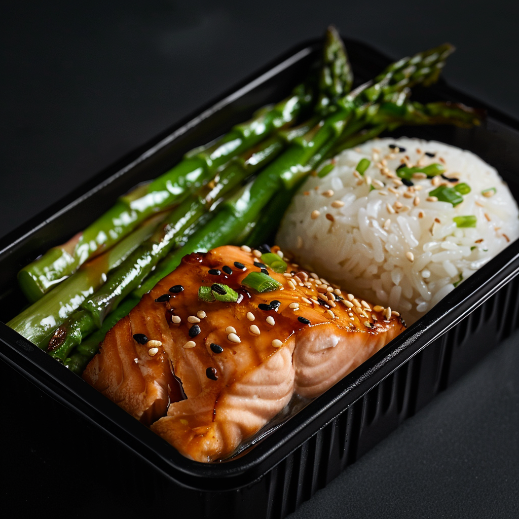 Miso Salmon over Soy Rice and Asparagus