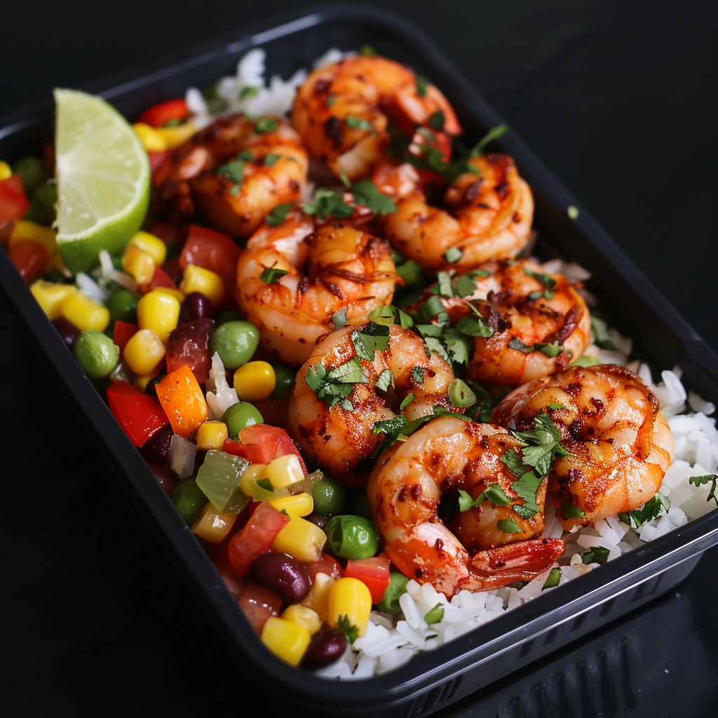 Chipotle Lime Shrimp Burrito Bowl with Salsa Verde
