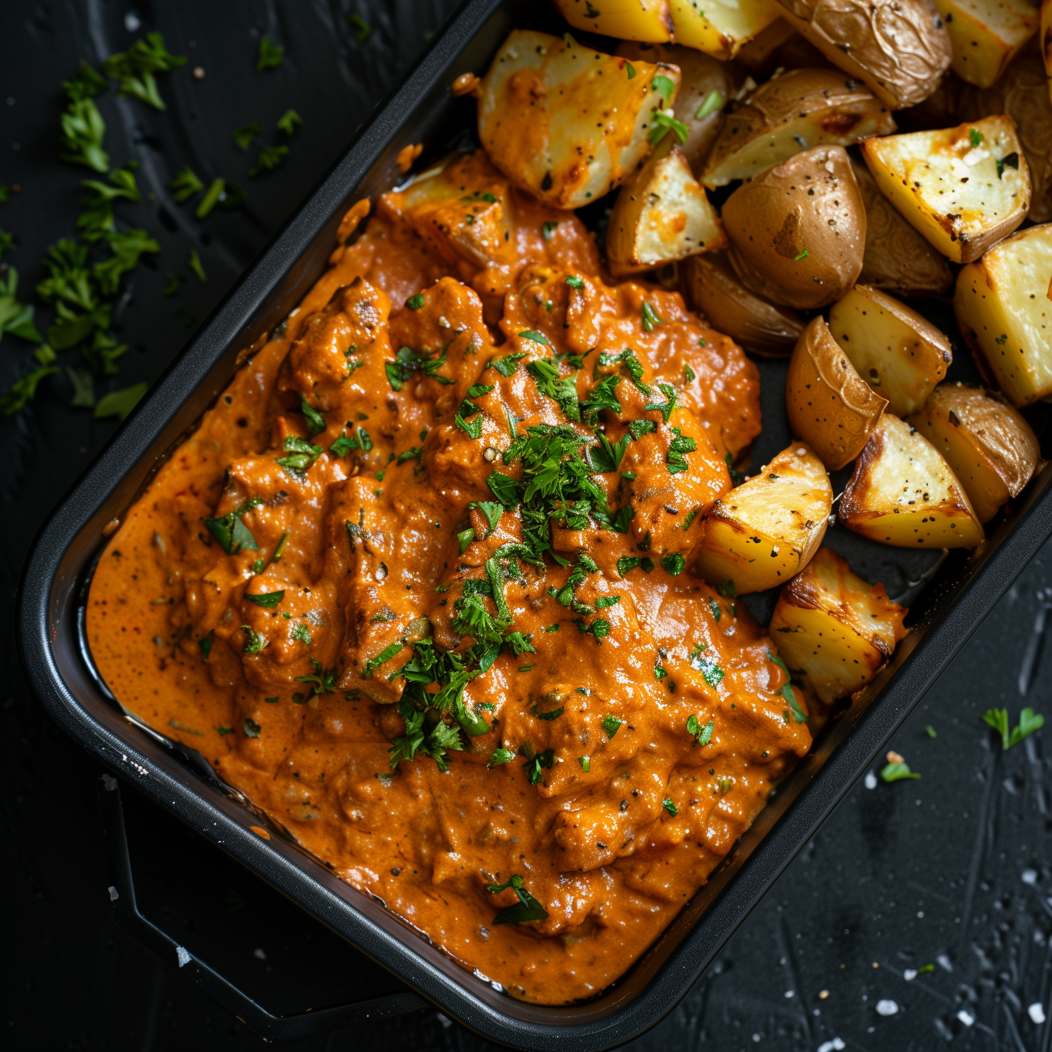 Ground Turkey Vodka Sauce Skillet over Roasted Potatoes