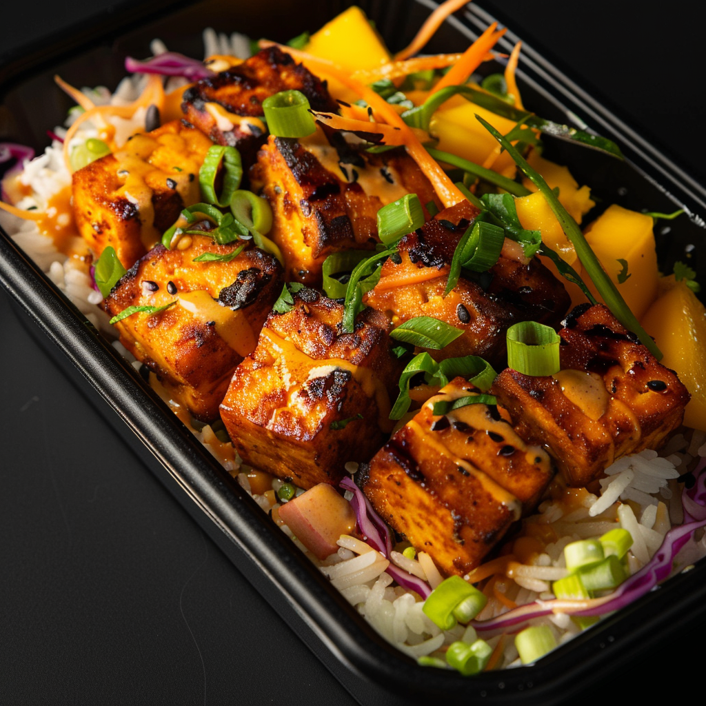 Tofu with Coconut Rice and Mango Slaw