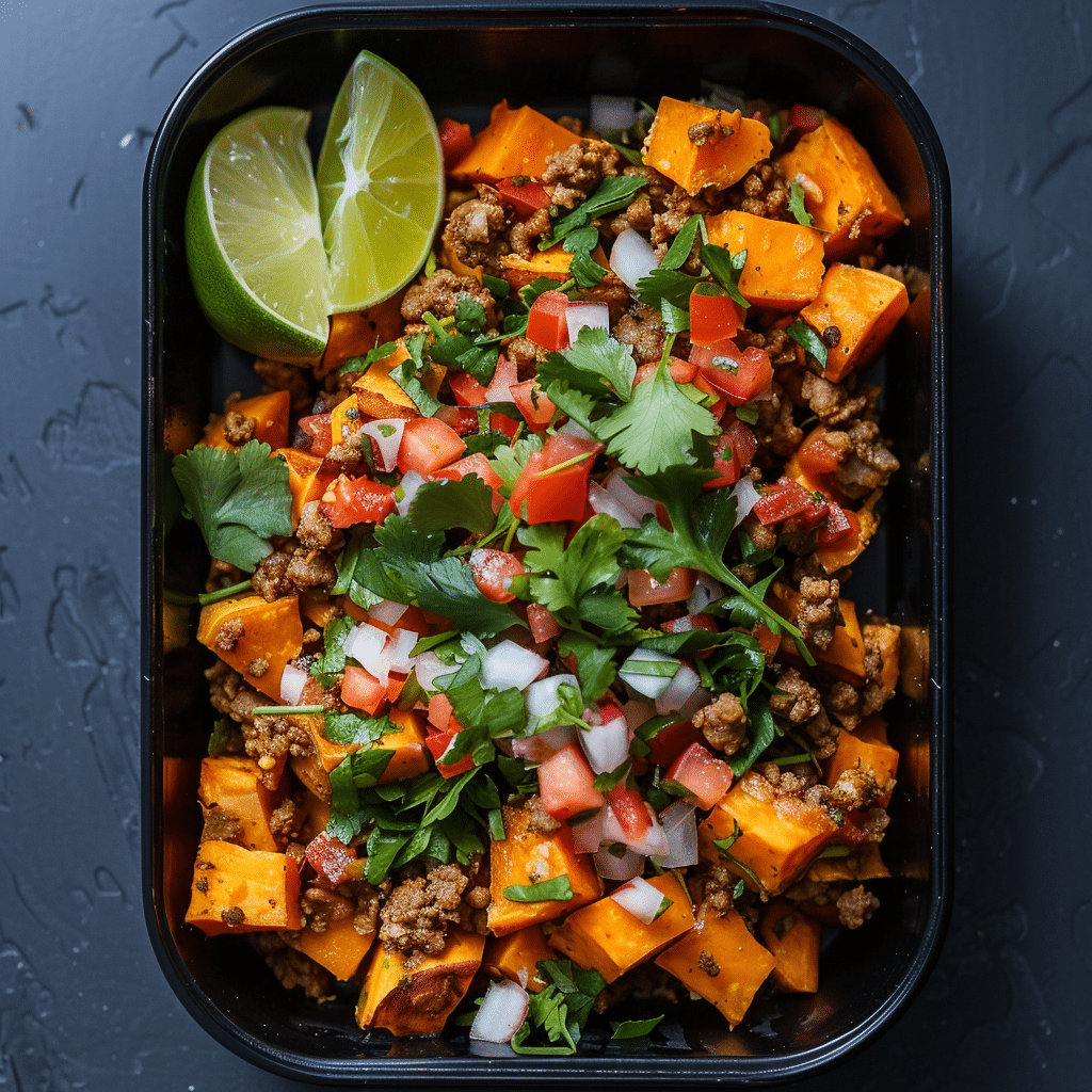 Ground Turkey Taco Skillet over Sweet Potatoes