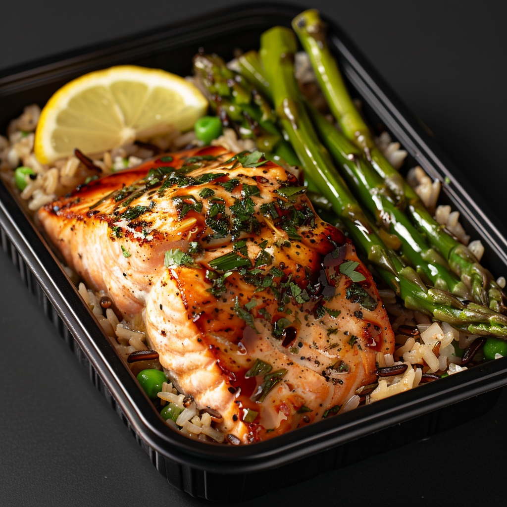 Lemon Teriyaki Salmon over Wild Rice and Asparagus
