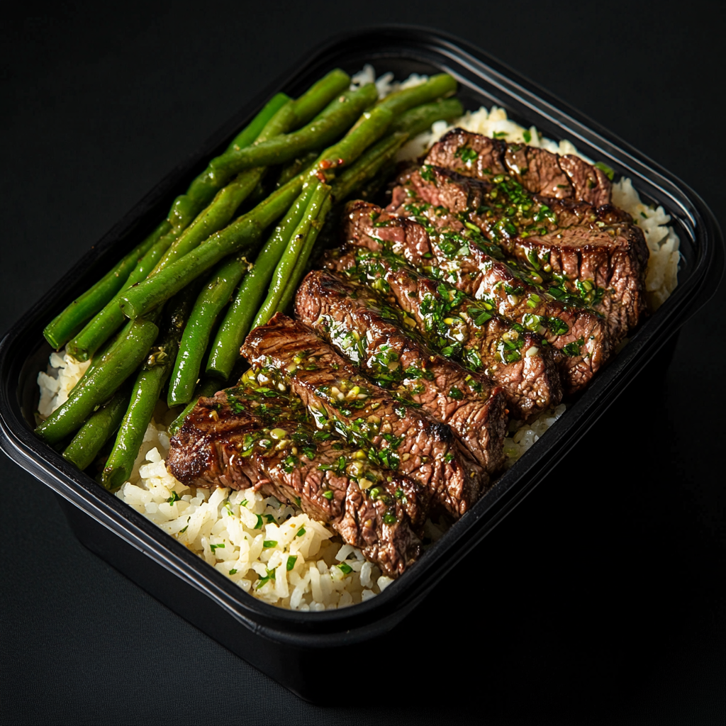 Balsamic Lemon Steak over Herb Rice and Green Beans