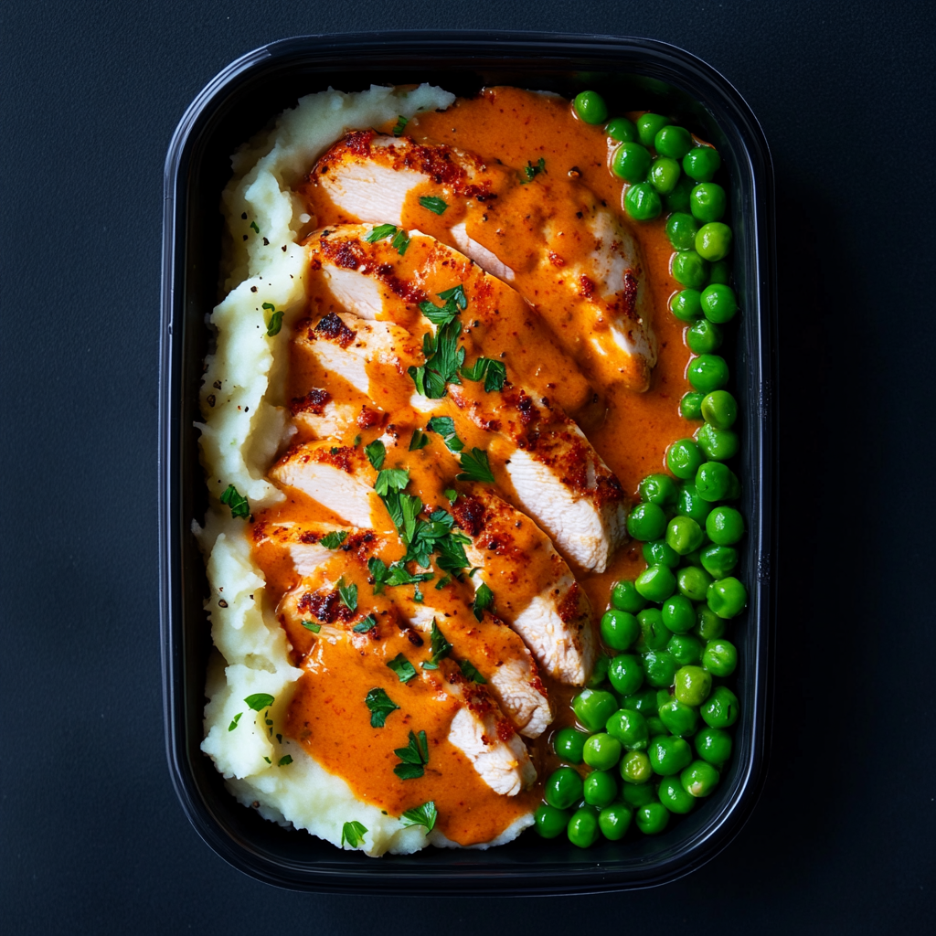 Marinara Chicken over Mashed Potatoes and Peas