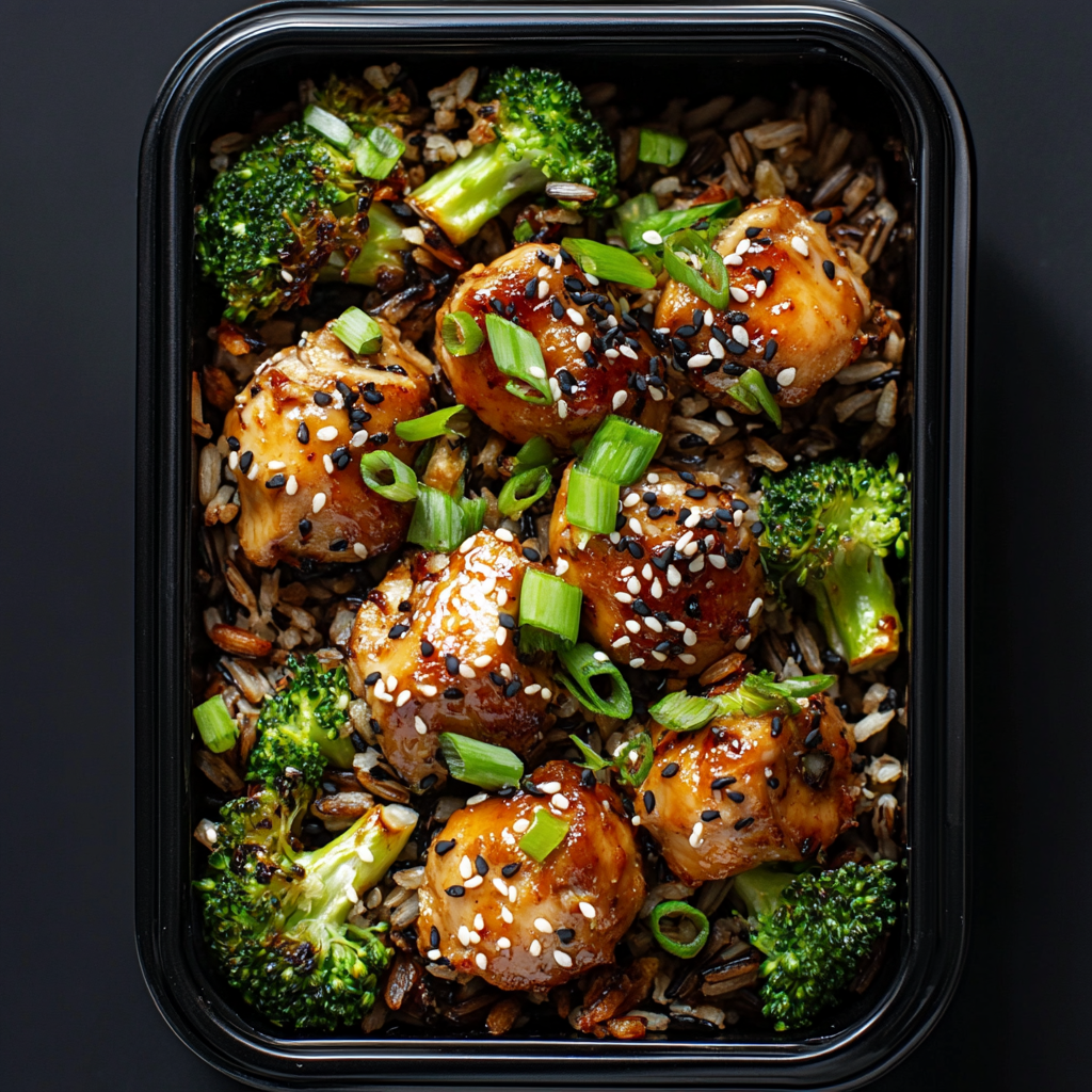 Lemongrass Chicken Bites Paired with Broccoli over Wild Rice