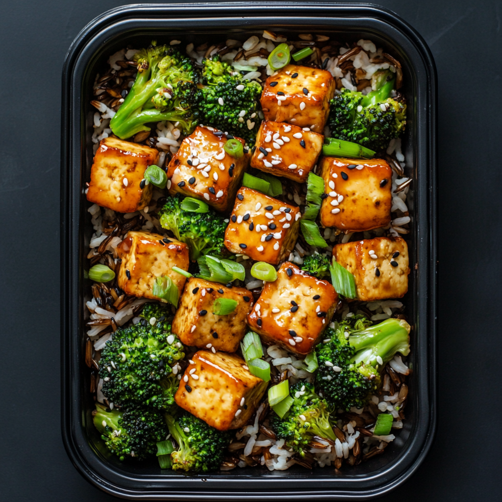 Lemongrass Tofu Bites Paired with Broccoli over Wild Rice