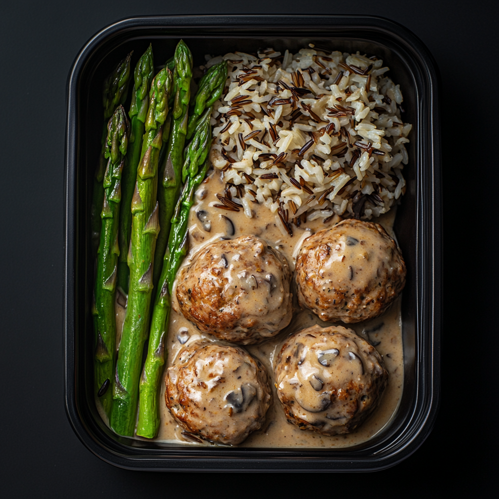 Turkey Sage Meatballs over Creamy Mushroom Sauce