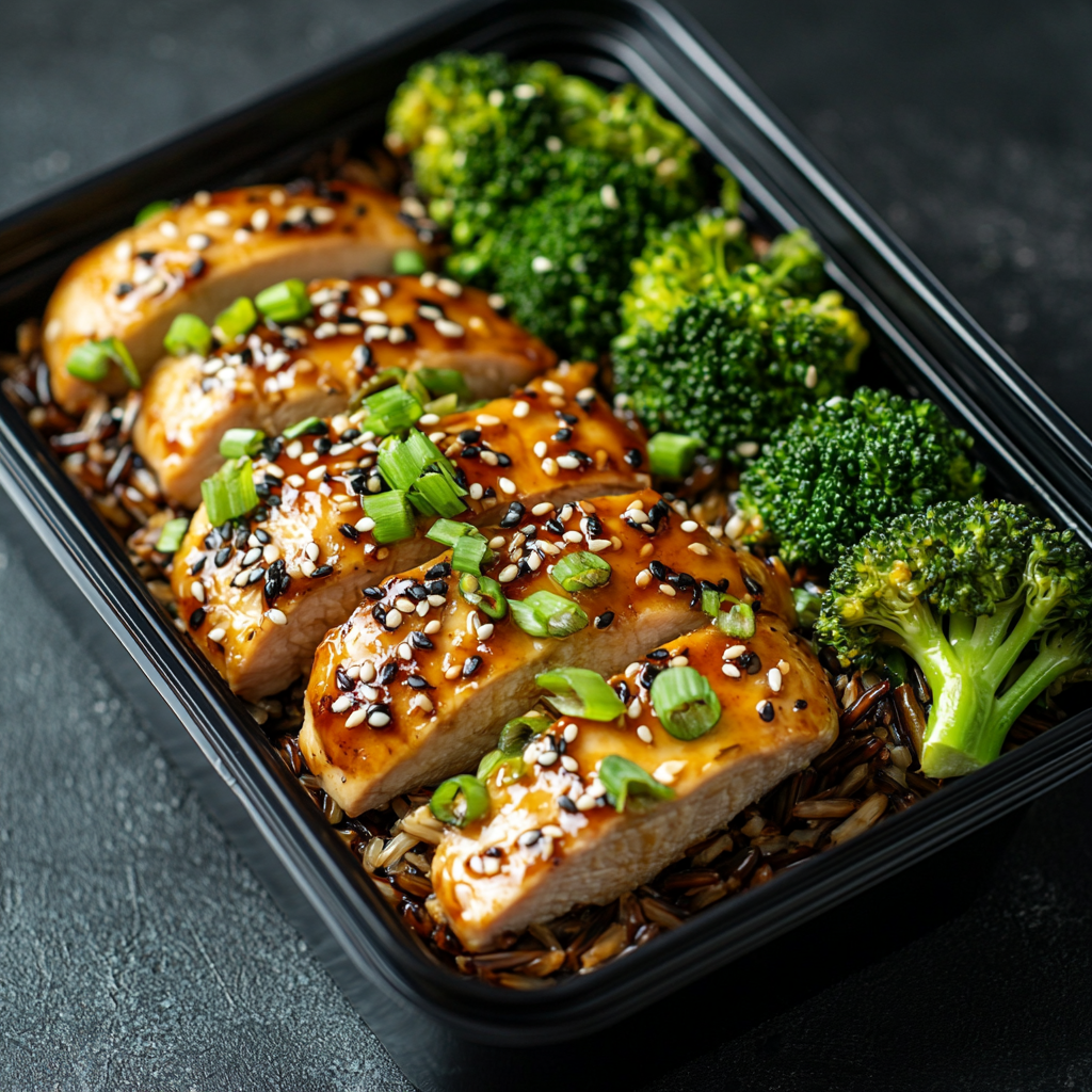 Honey Garlic Chicken over Wild Rice and Broccoli
