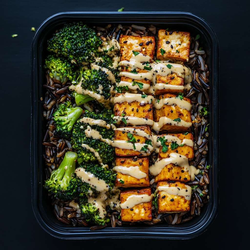 Sriracha Tofu over Wild Rice and Broccoli