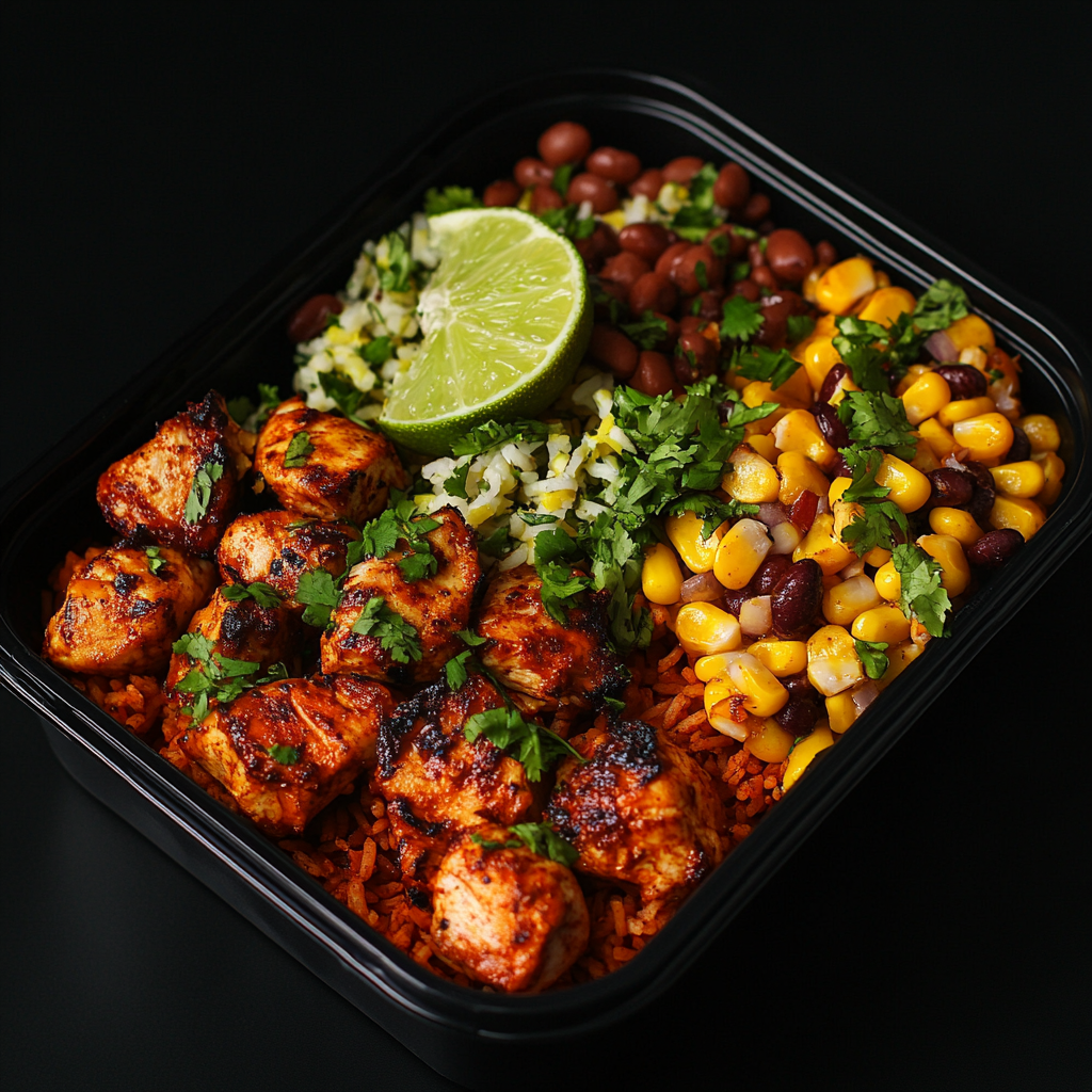 Citrus Achiote Chicken Bites over Hispanic Rice and Salsa