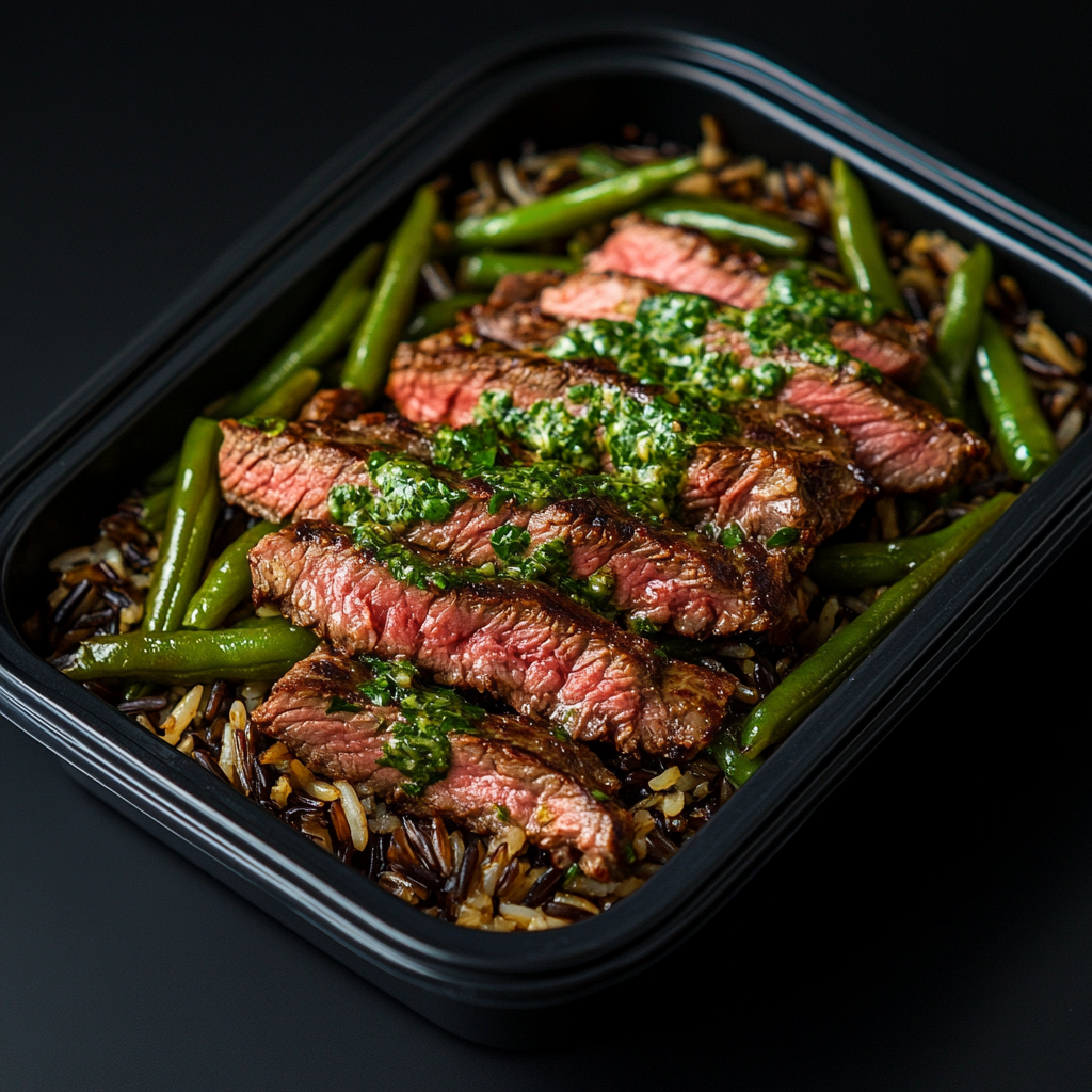 Vietnamise Flank Steak over Wild Rice and Green Beans