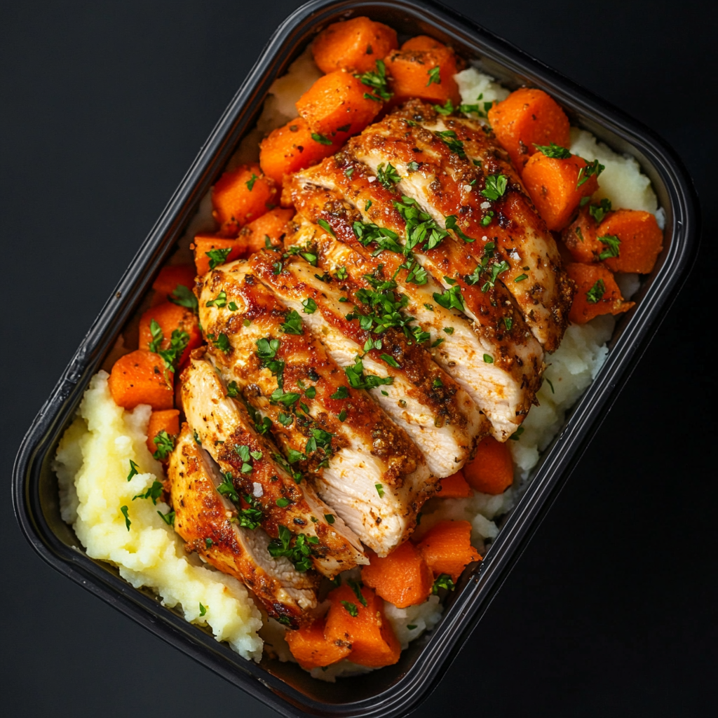 Red Pesto Chicken over Mashed Potatoes and Carrots