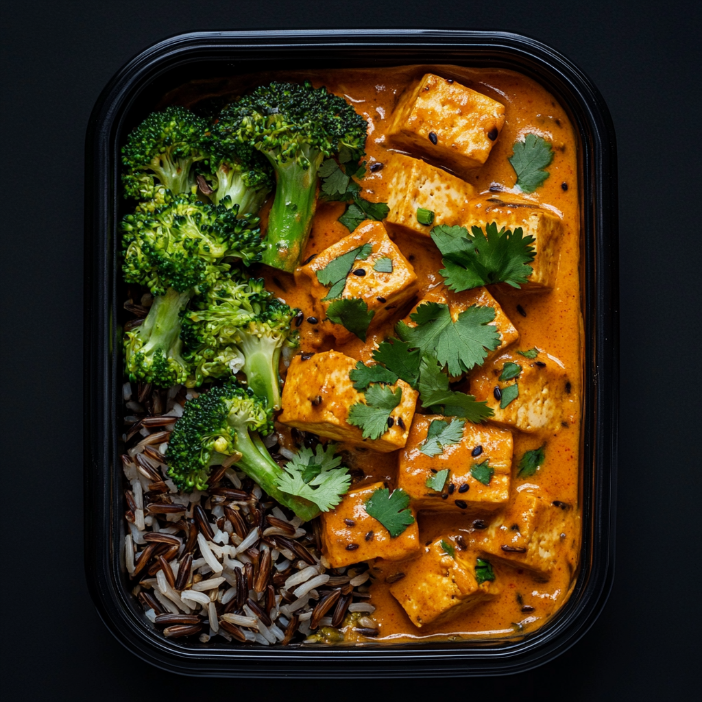 Coconut Curry Tofu over Wild Rice and Broccoli