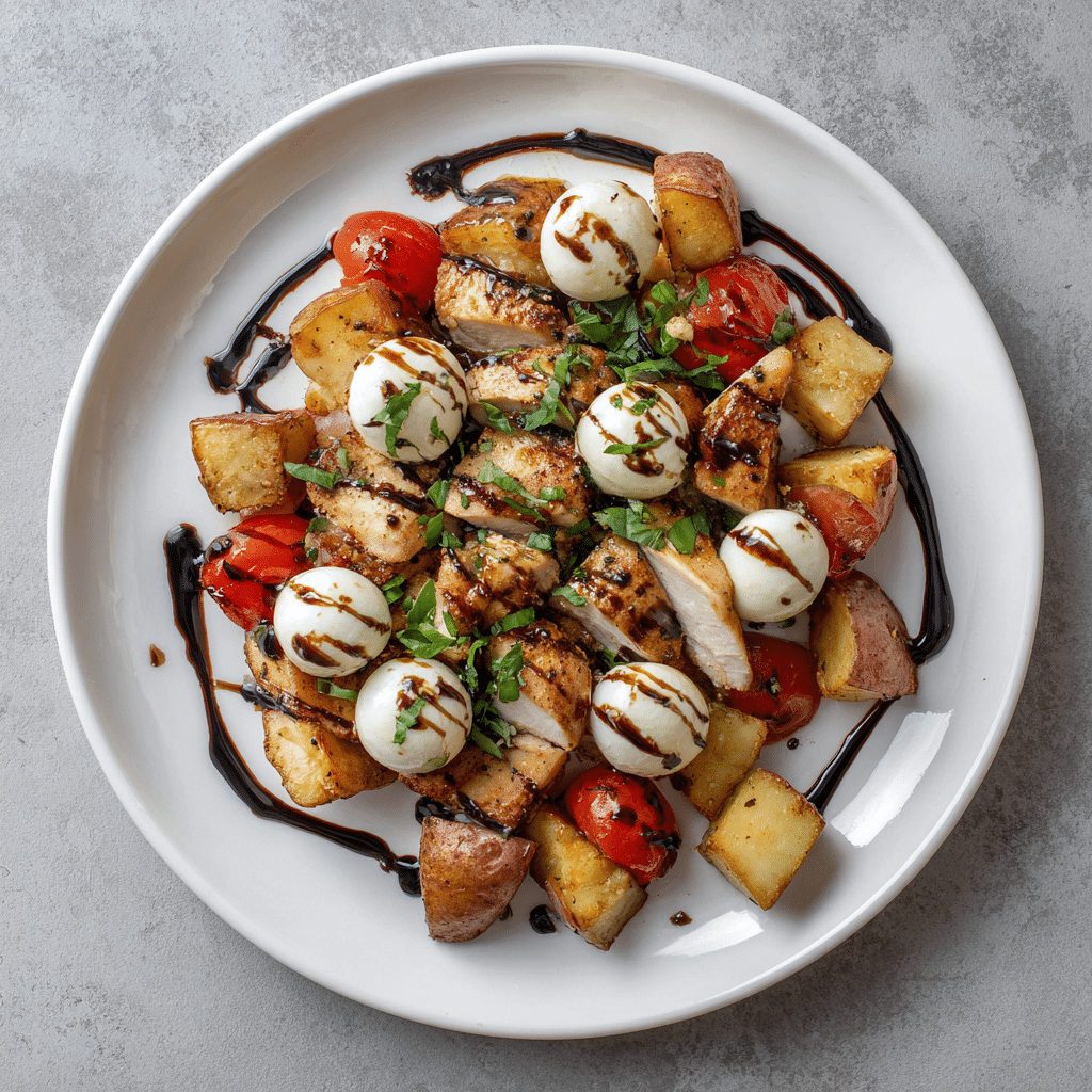 Balsamic Caprese Chicken over Roasted Potatoes