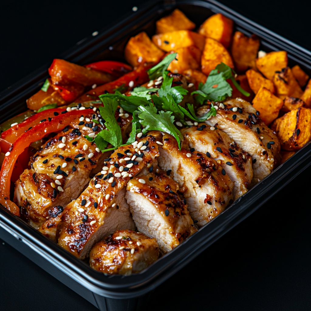 Baked Chicken Miso with Sweet Potatoes and Peppers