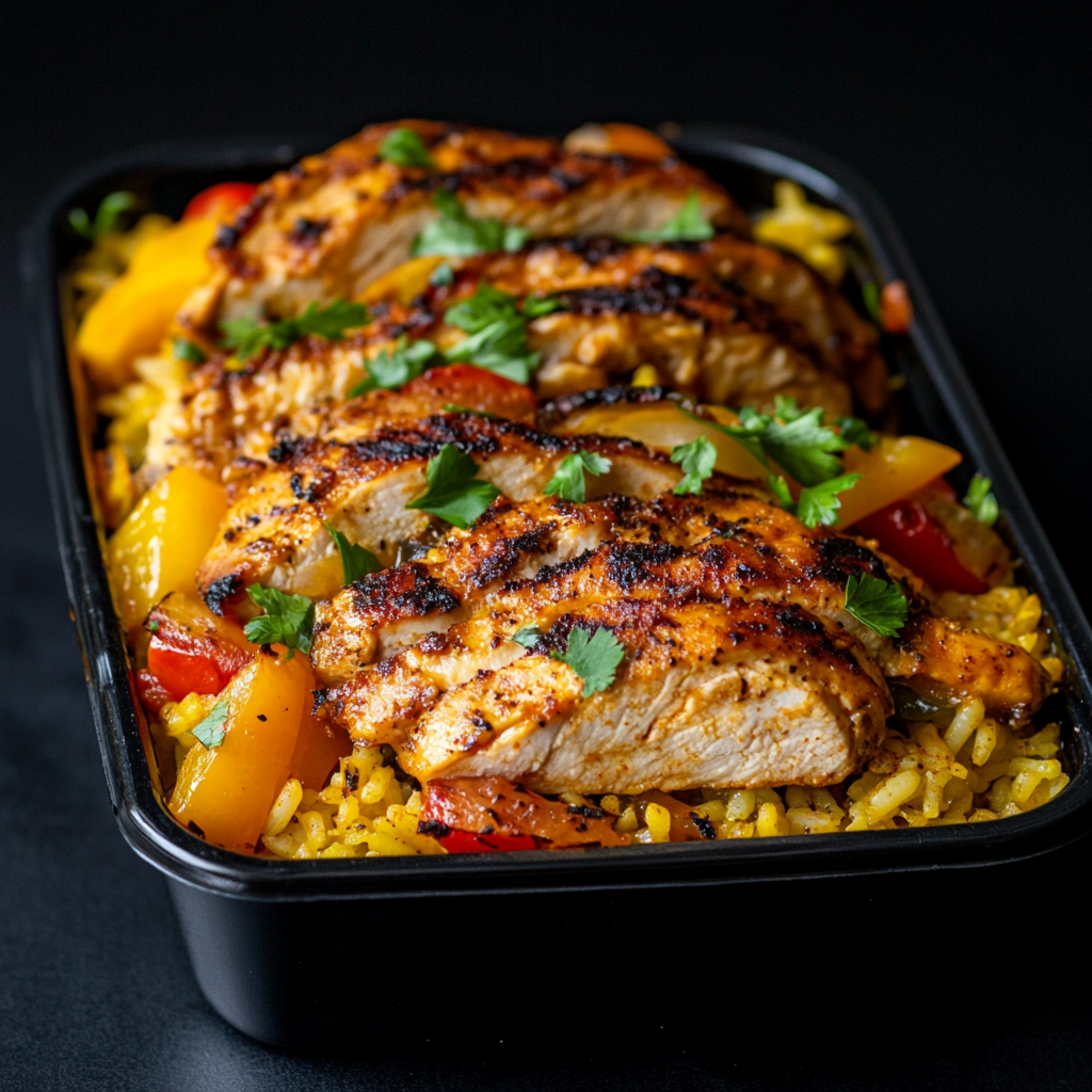Peri Peri Chicken over Saffron Rice and Vegetable Kebabs