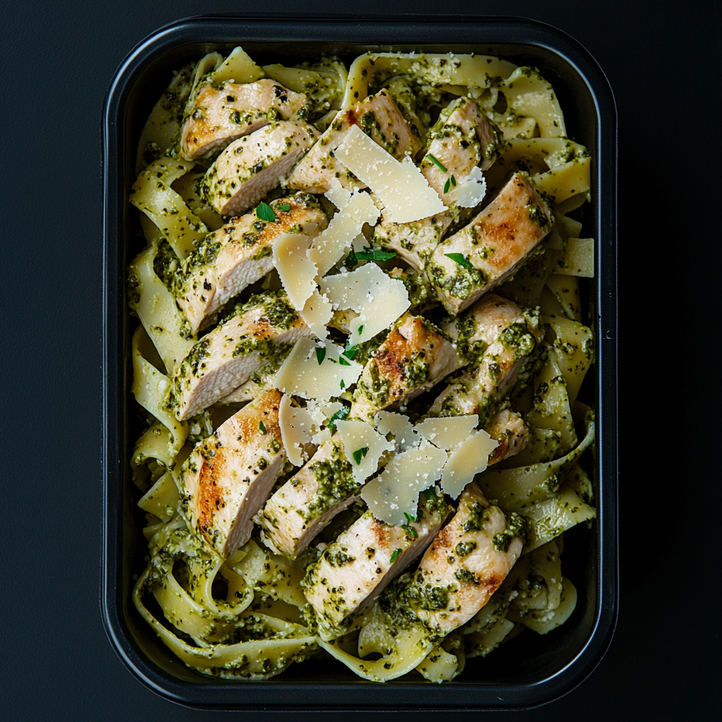 High Protein Creamy Pesto Chicken Tagliatelle