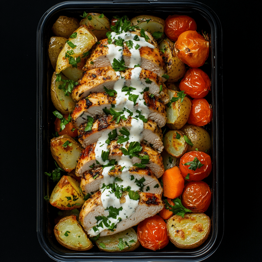 Harissa Chicken over Roasted Potatoes and Vegetables
