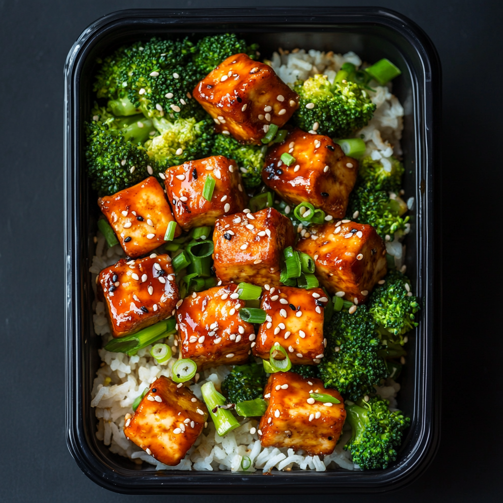 Sweet Chili and Lime Tofu Bites over Coconut Rice and Broccoli