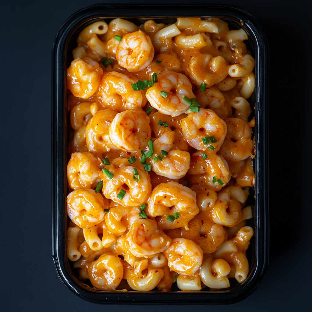 High Protein Buffalo Shrimp Mac n' Cheese