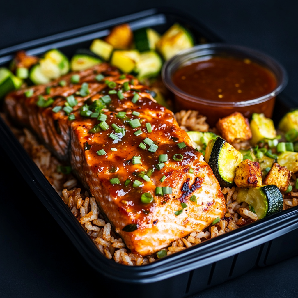 Caribbean Salmon over Jambalaya Rice and Zucchini