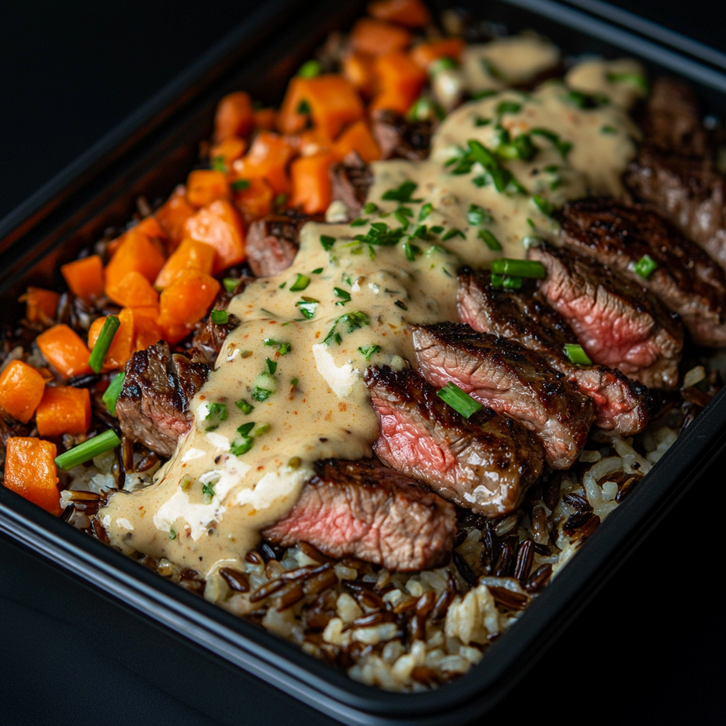 Creamy Garlic Flank Steak Strips and Carrots