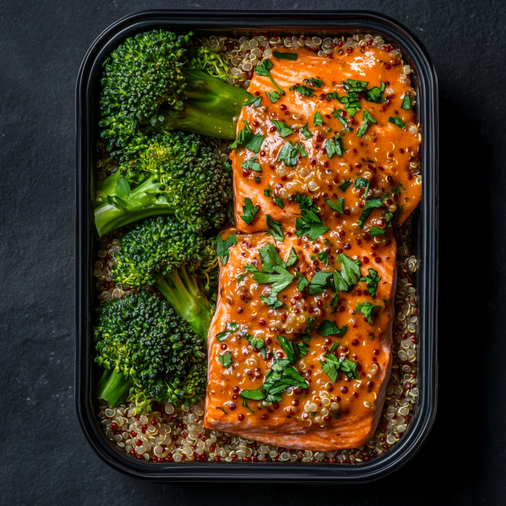 Tomato Goat Cheese Salmon over Quinoa and Broccolini