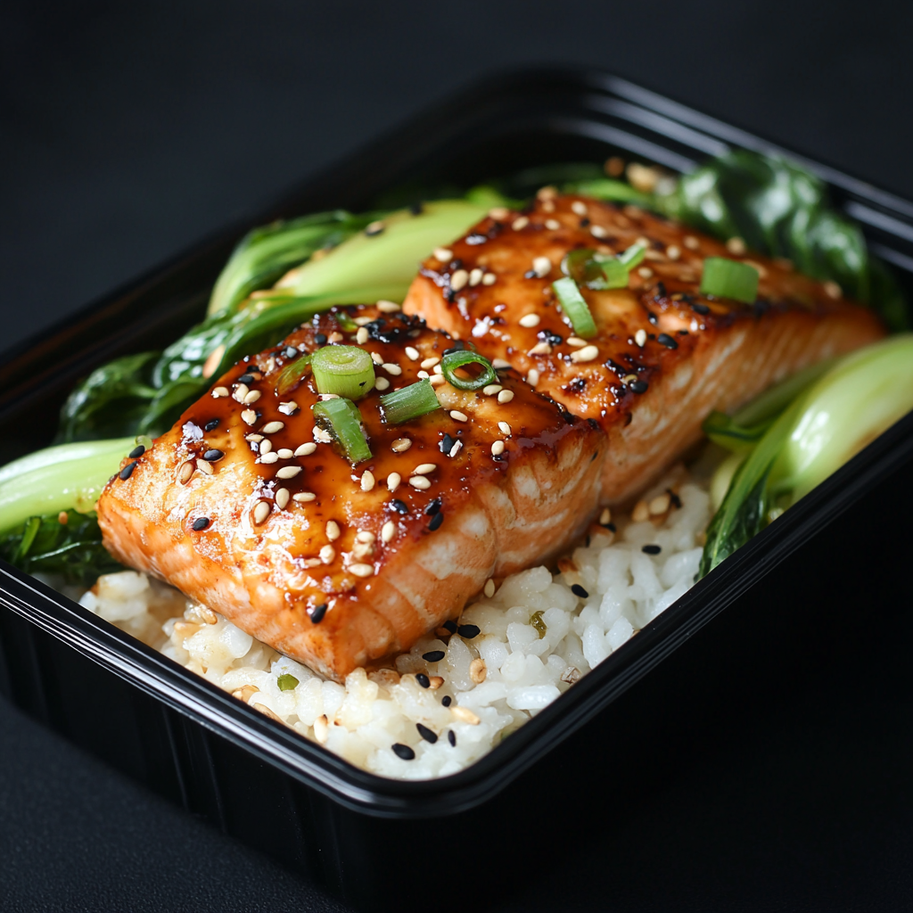 Miso Yuzu Salmon over White Rice and Bok Choy