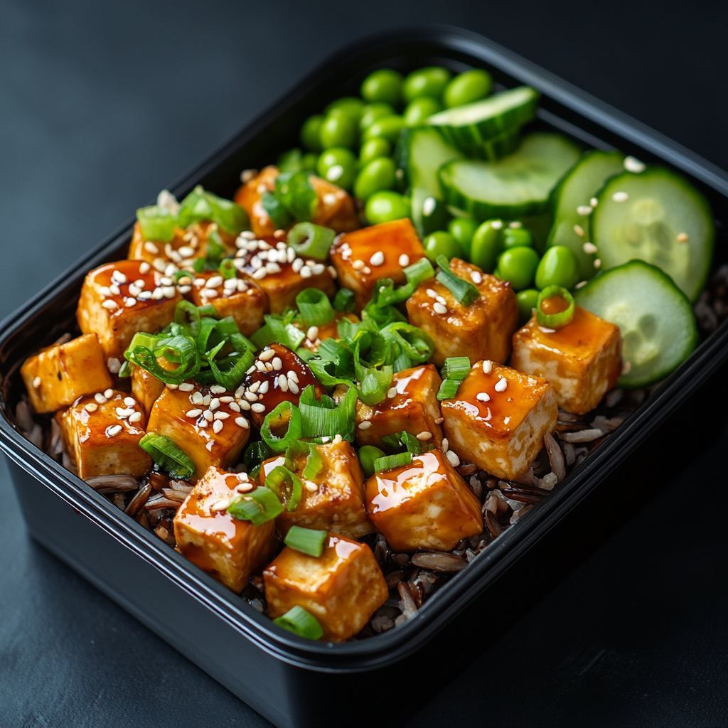 Teriyaki Glazed Tofu Bites over Wild Rice