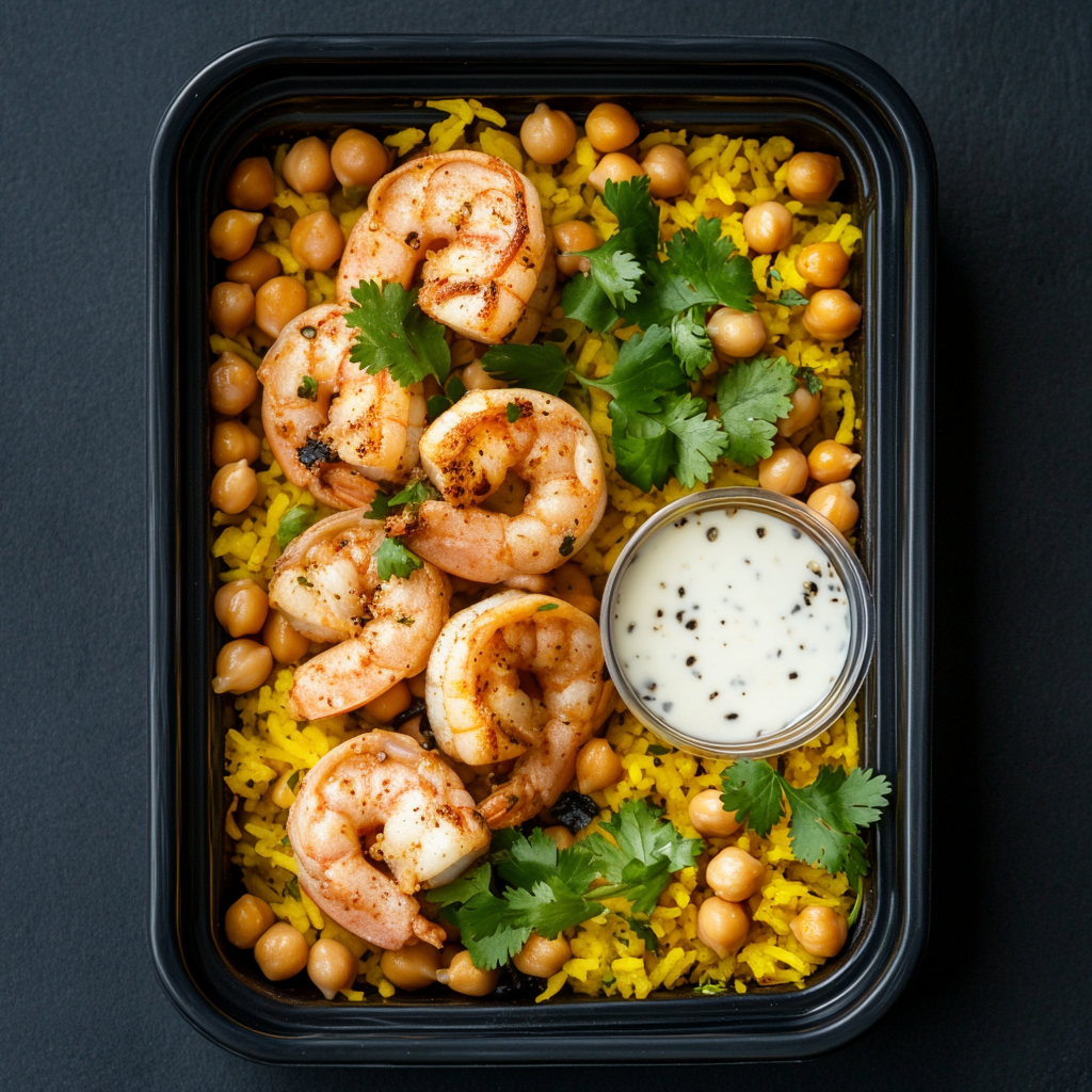 Moroccan Shrimp over Saffron Rice and Chickpeas