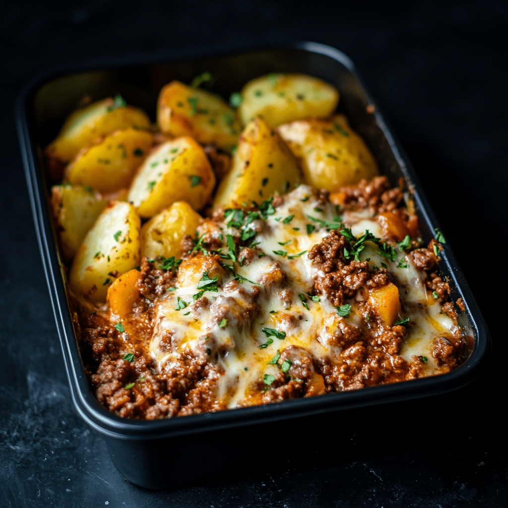 Ground Beef Bolognese with Roasted Potatoes