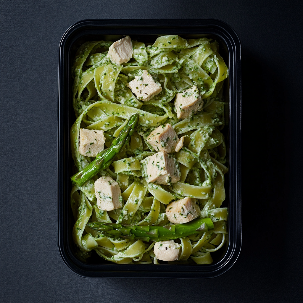 Chicken Verde Pasta with Ricotta and Asparagus