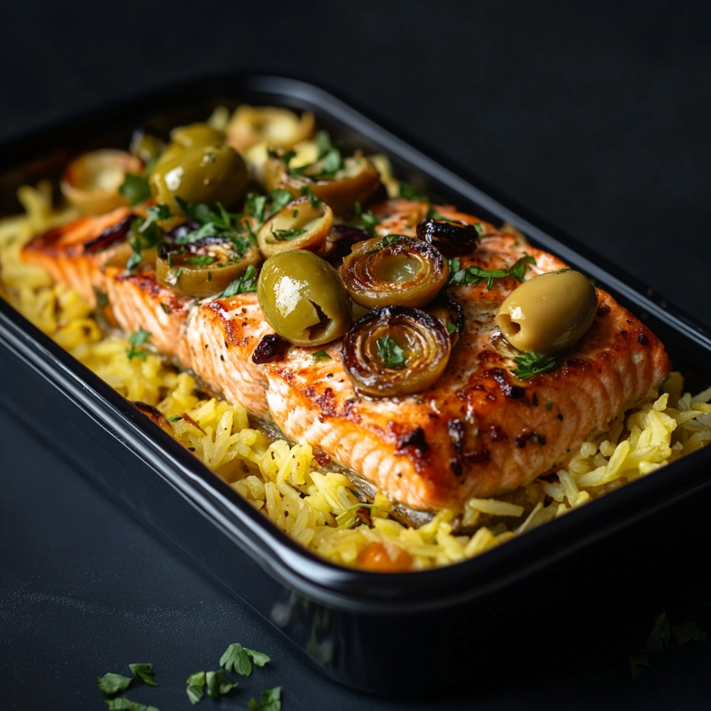 Citrus Zing Salmon over Saffron Rice and Braised Fennel