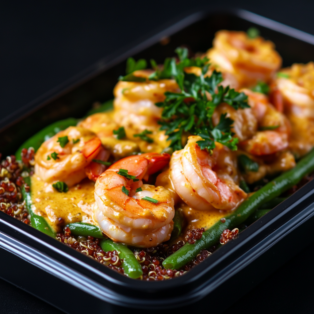 Creamy Tuscan Shrimp over Quinoa and Green Beans