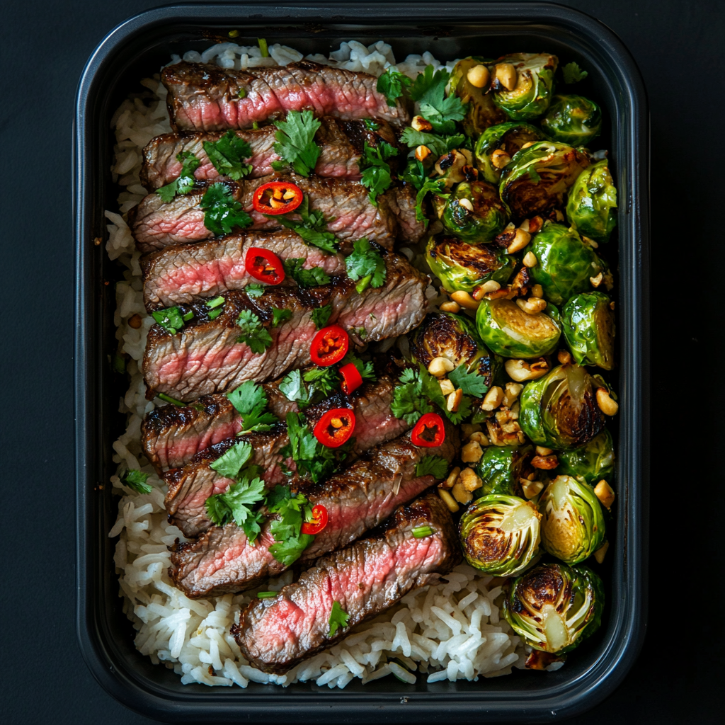 Thai Basil Chili Steak with Brussel Sprouts