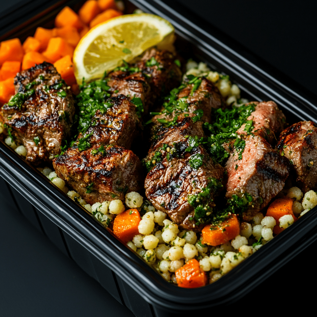 Chimichurri Flank Steak Paired with Couscous and Carrots