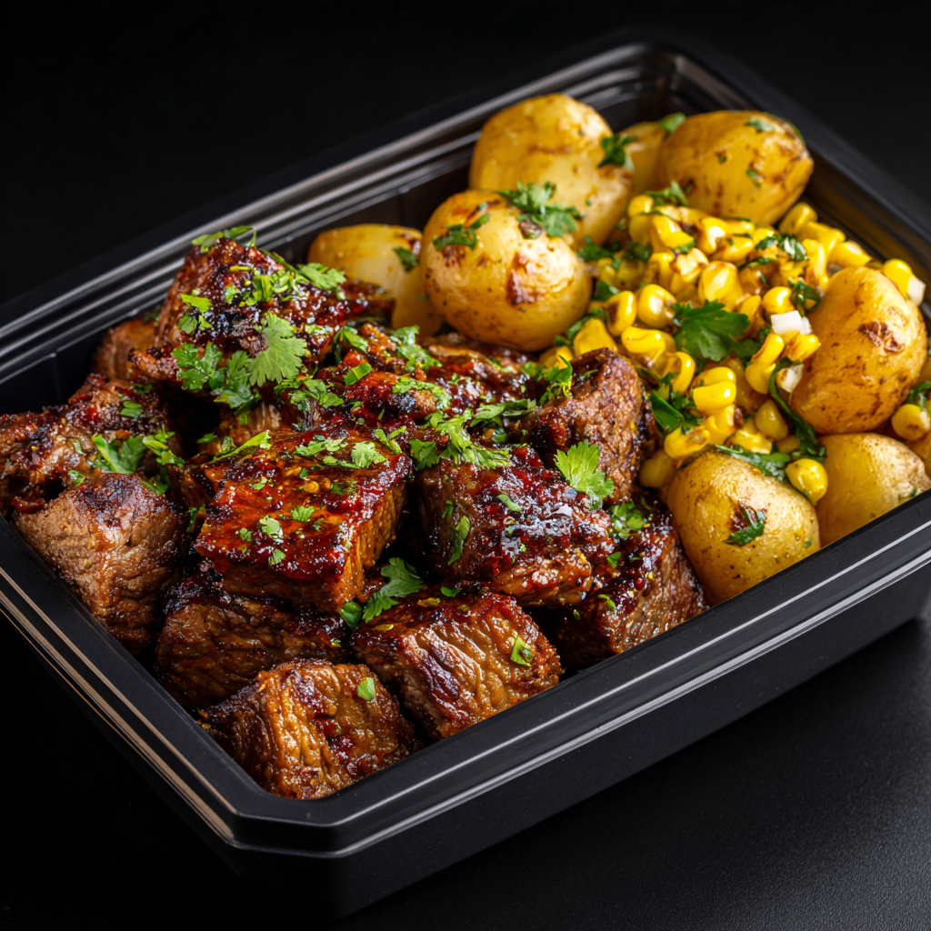 Maple Bourbon Steak Bites with Roasted Potatoes