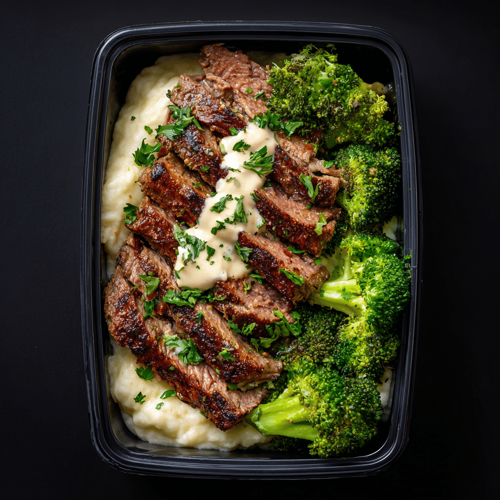 Creamy Montreal Flank Steak Strips & Mashed Potatoes
