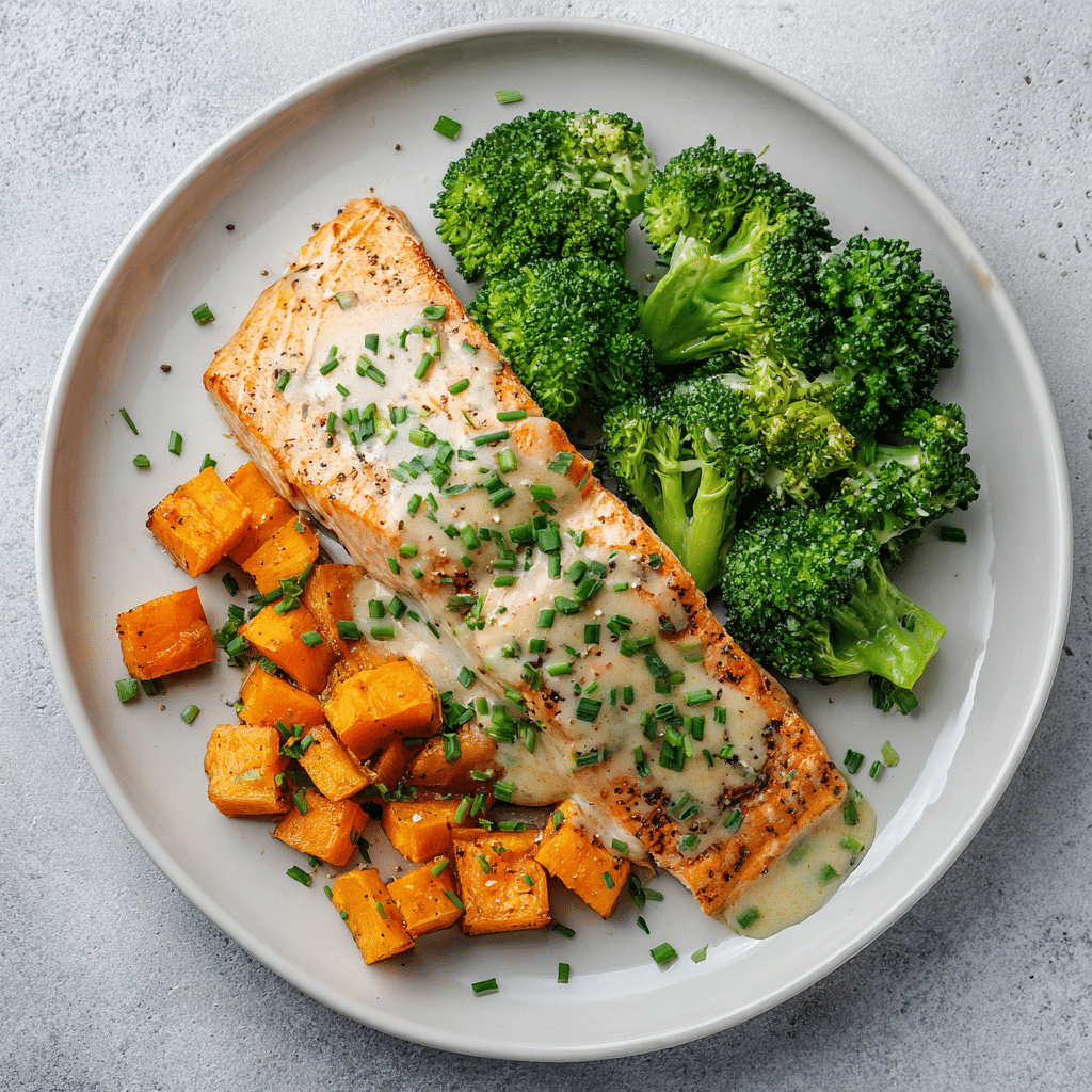 Dijon Garlic Salmon Sweet Potato Skillet