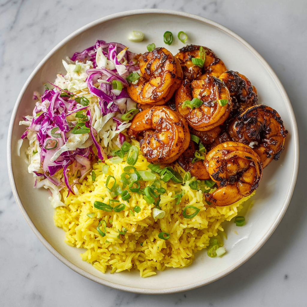 Jamaican Jerk Sauteed Shrimp with Coleslaw